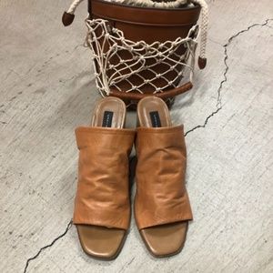 LEATHER Block Heel Sandals Shoes, 39, New